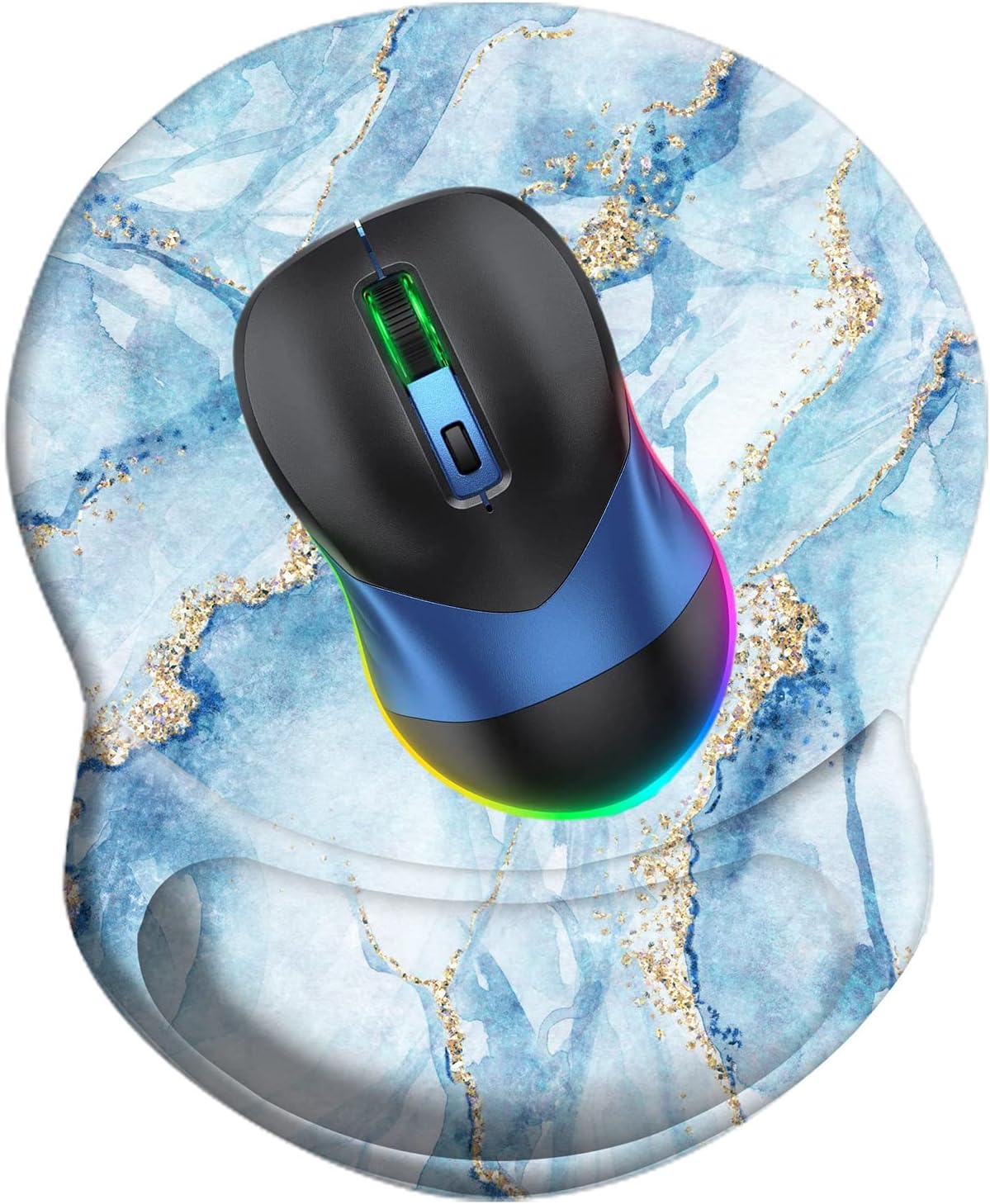 Wrist Support Mouse Pad Anti Slip Rubber Wrist Rest Mousepad 8.75in X7.5in Small Desktop Notebook Mouse Mat for Working and Gaming (Light Blue Marble Wrist)