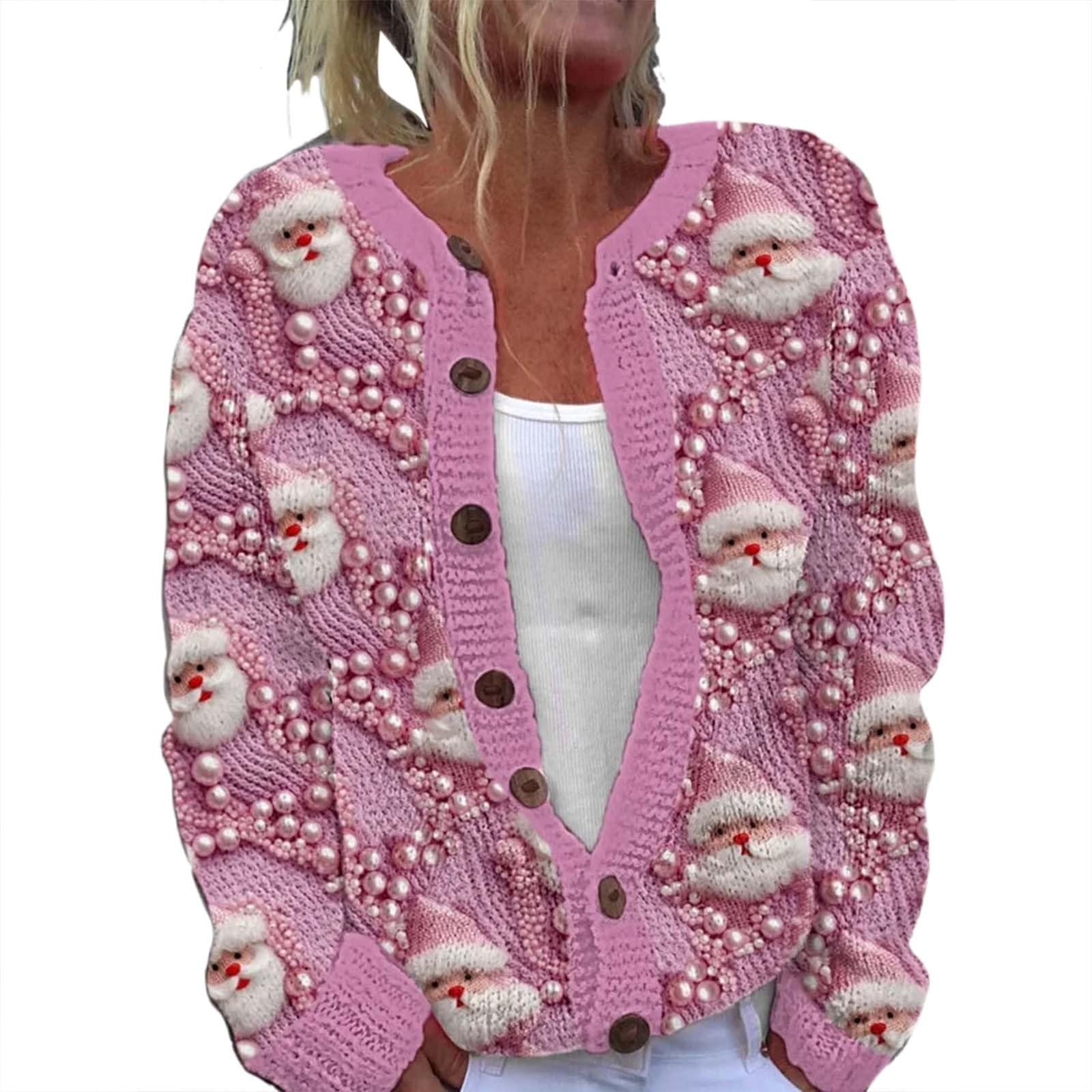 Christmas Cardigan Sweaters for Women 2025 Funny Xmas Open Front Button Down Cardigans Winter Long Sleeves Knitted Coat