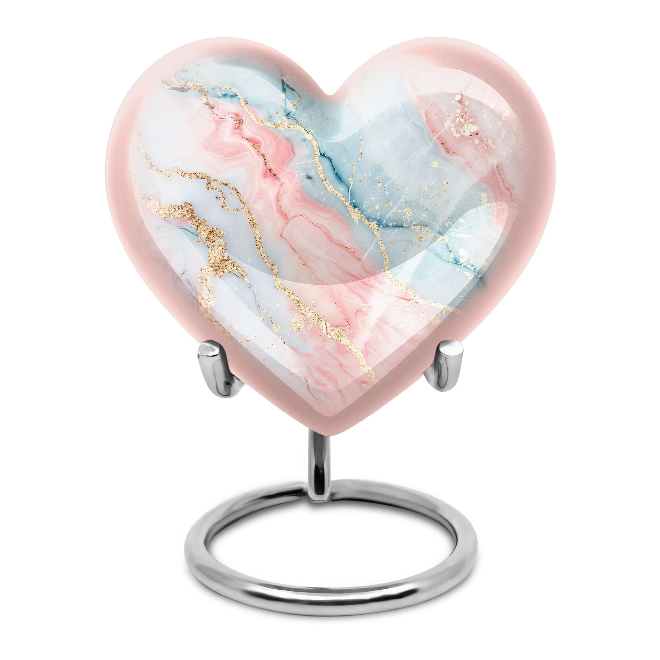 YATHABHISA Blush and Sky Marble Heart Urn, 3" Keepsake Pack of 1, Aluminium, Polished, Memorial Urn for Human Ashes