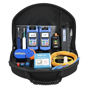 Orientek TLT-15D Fiber Optic FTTH Loss Toolkit Fiber Connector with 200X Magnification Microscope+Power Meter Tester 7 Wavelength+SM Light Source+VFL+Cleaner for SC, FC, ST, LC+Jump Cable 1 Meter