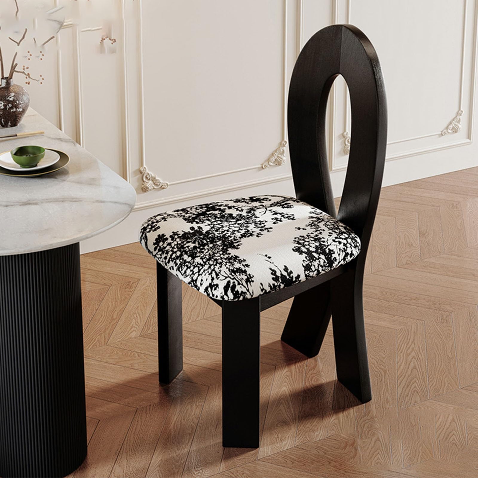 Chaise en bois massif design blanc et noir moderne pour salle à manger et salon