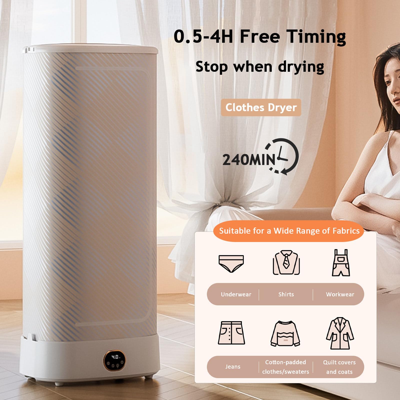 Secadora portátil, Secadora eléctrica con función de Planchado a Vapor y Temporizador de 240 Minutos, Secadora a Vapor Inteligente Plegable para Ropa y Telas, rápida y fácil de Usar