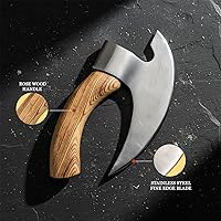 Vista 4 de Cuchillo de cocina Ulu hecho a mano con mango de madera rosa viene con funda de cuero (6009-P)
