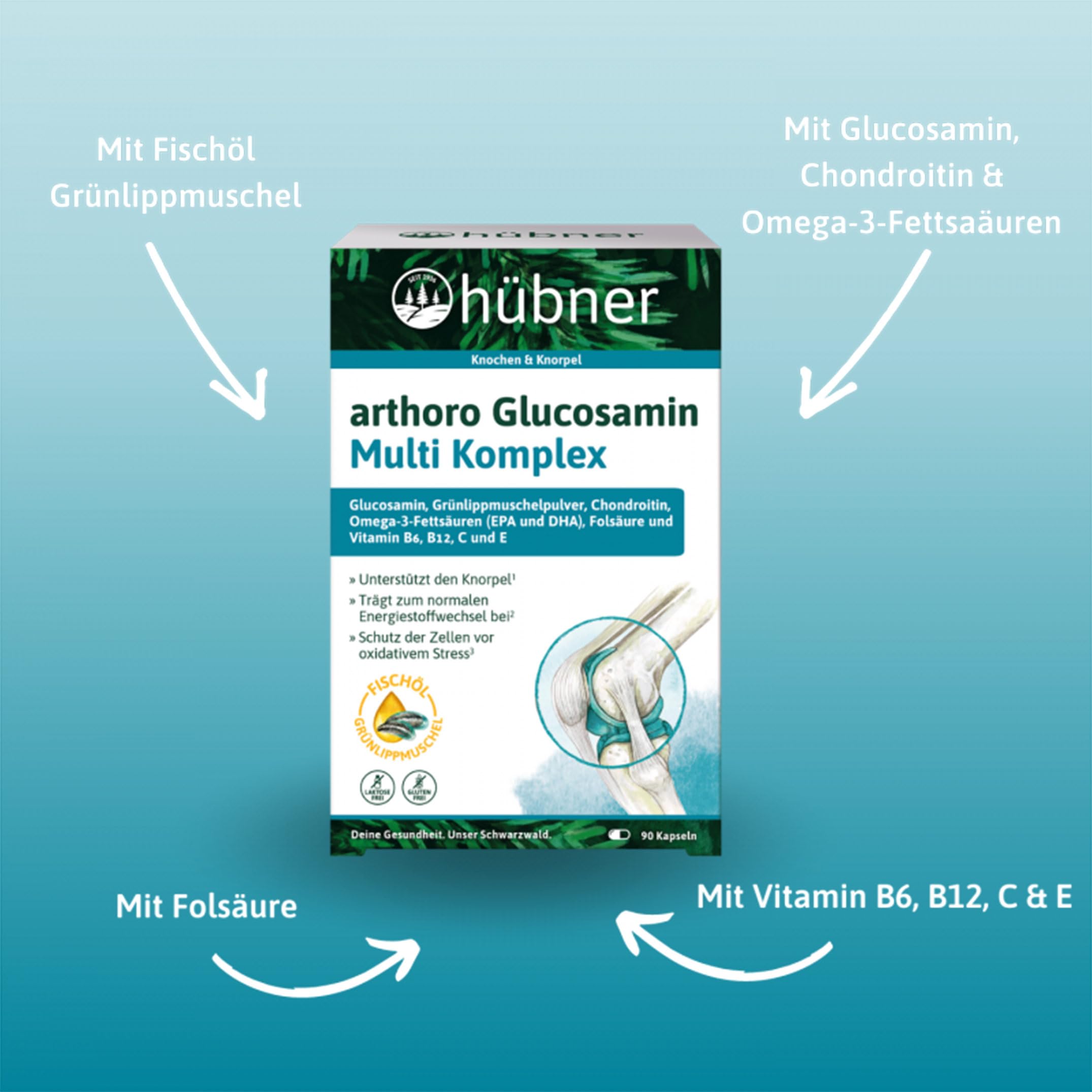 Hübner Arthoro Glucosamin Multi Komplex | Gelenkunterstützung | Omega-3 & Vitamine
