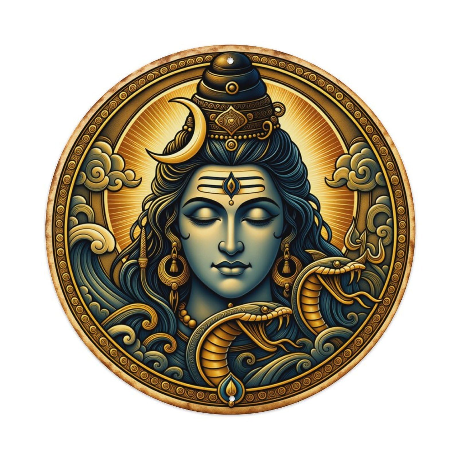 Divine Serpent Goddess Emblem Art Round Tin Sign Retro Metal Sign for Cafe Bar Pub Home Game Room Gym Club Wall Decoration Vintage Metal Poster 8x8 Inch