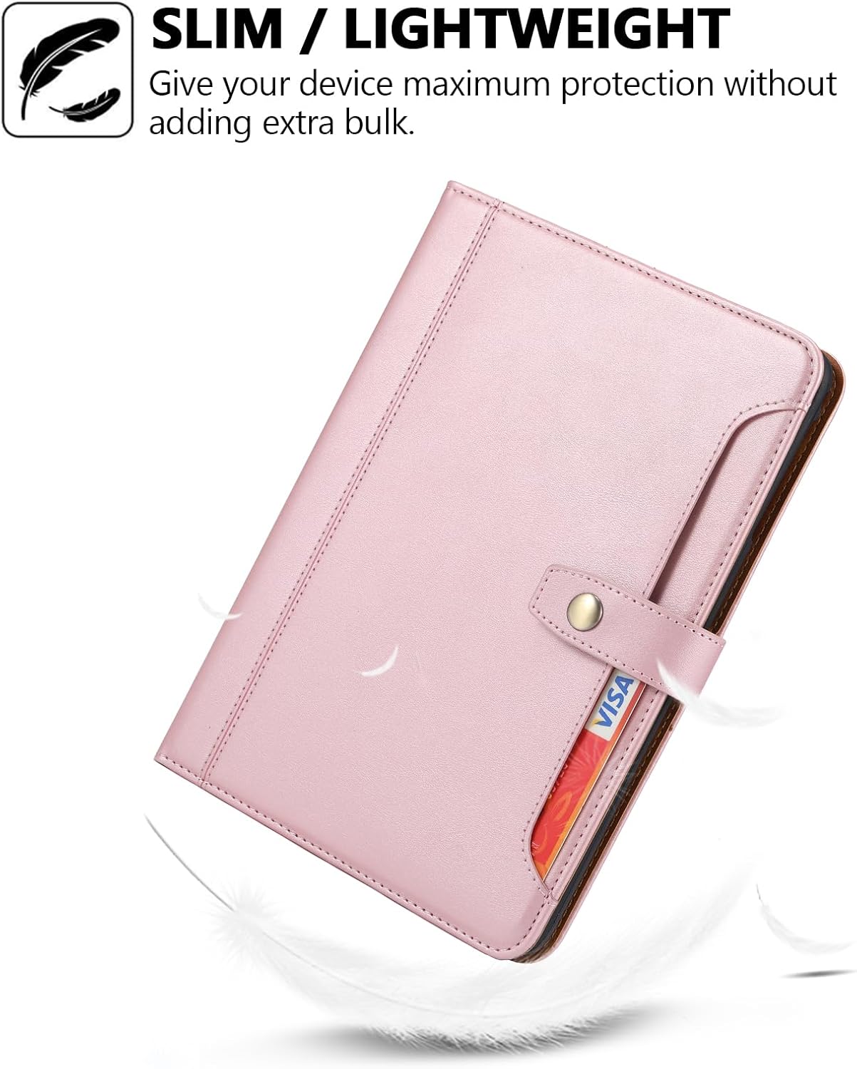 Folio Case for iPad Mini 7th/6th Generation (2024/2021) 8.3-inch, TECHCIRCLE Vegan Leather Folding Stand [Pencil Holder] Soft TPU Back Shell Protective Smart Cover with Card Slots & Pockets, Rose Gold