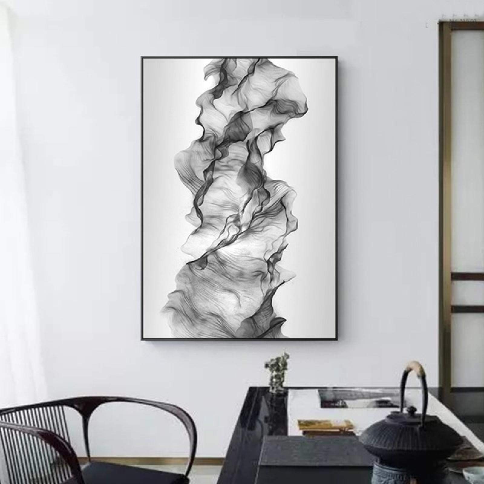 Art mural abstrait noir et blanc pour revitaliser un mur vide - 8