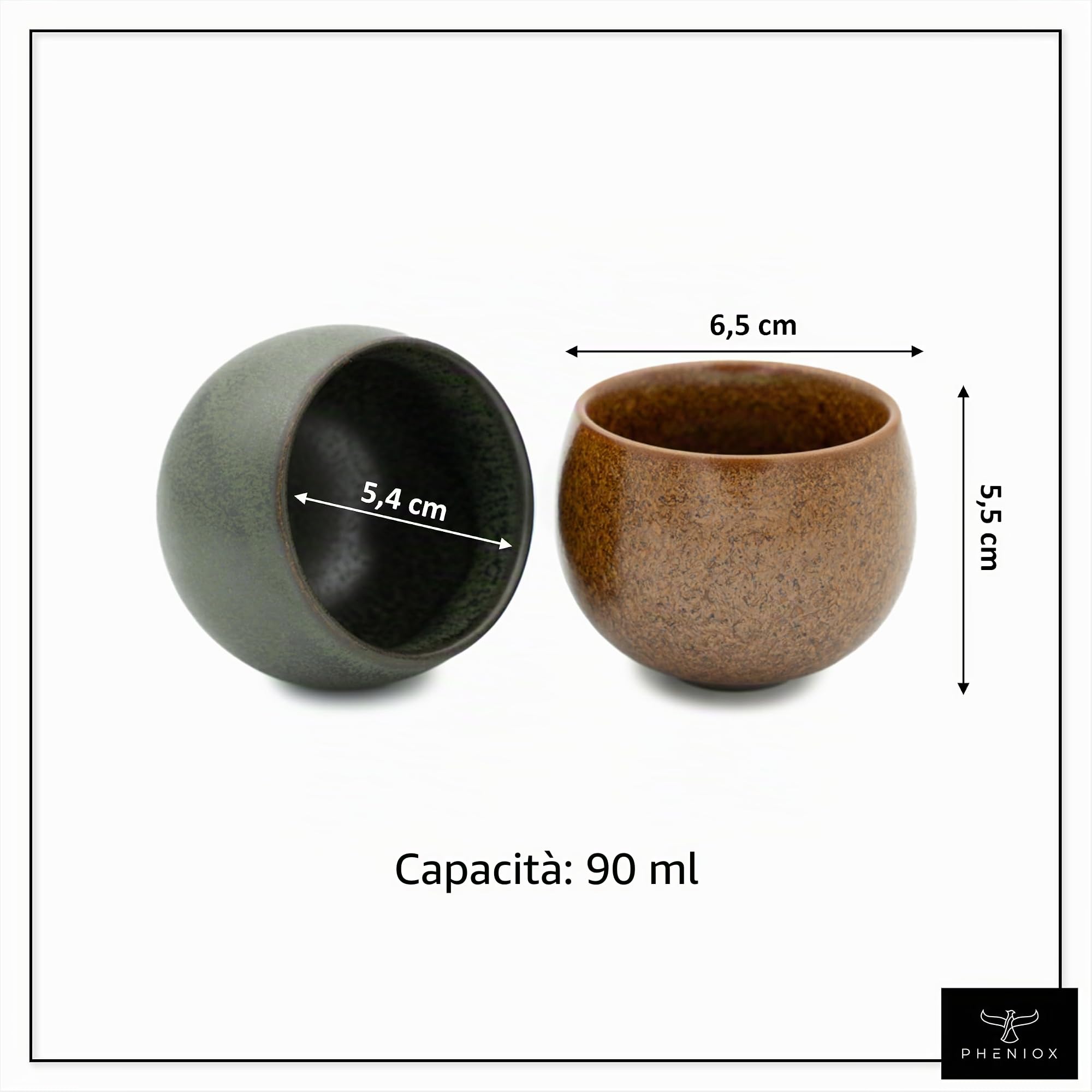 Pheniox Set di tazze da caffè Timeout | 5 x 90 ml – tazze di alta qualità in gres | set di tazze da caffè – senza manico | regalo in design moderno – lavabile in lavastoviglie | moka | tè | sake