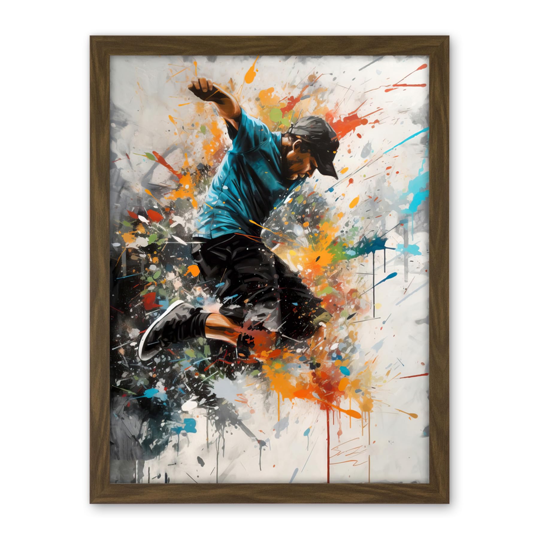 Artery8 Parkour Jump Urban Sport Paint Splat Action Shot Artwork Framed Wall Art Print 18X24 Inch
