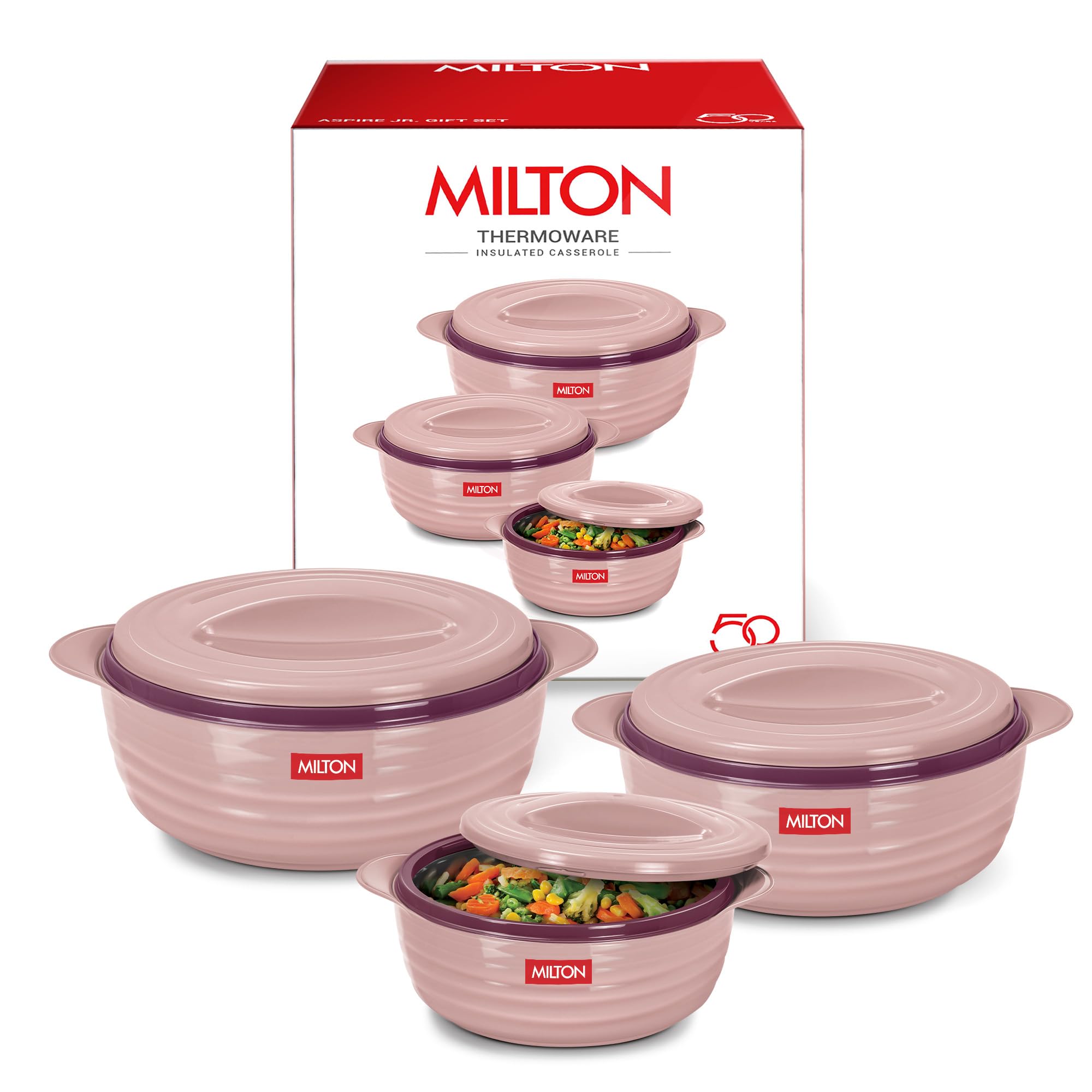 MILTON Aspire Jr. Set of 3 Serving Casserole Double Walled Inner Stainless Steel, (500 ml, 1000 ml,1500 ml), PU Insulated Kitchen Hot Pot, Keeps Food hot & Fresh for Roti, Biryani, Cherry Pink-image-29