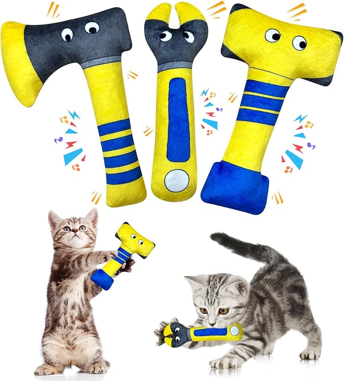 3Pcs Funny Catnip Toys, Catnip Toys for Indoor Cat - Hatchet Shaped Cat Toy with Crinkle Sound Interactive Kitten Kitty Bite Kicker - Pet Toy for Teeth Cleaning Boredom Relief