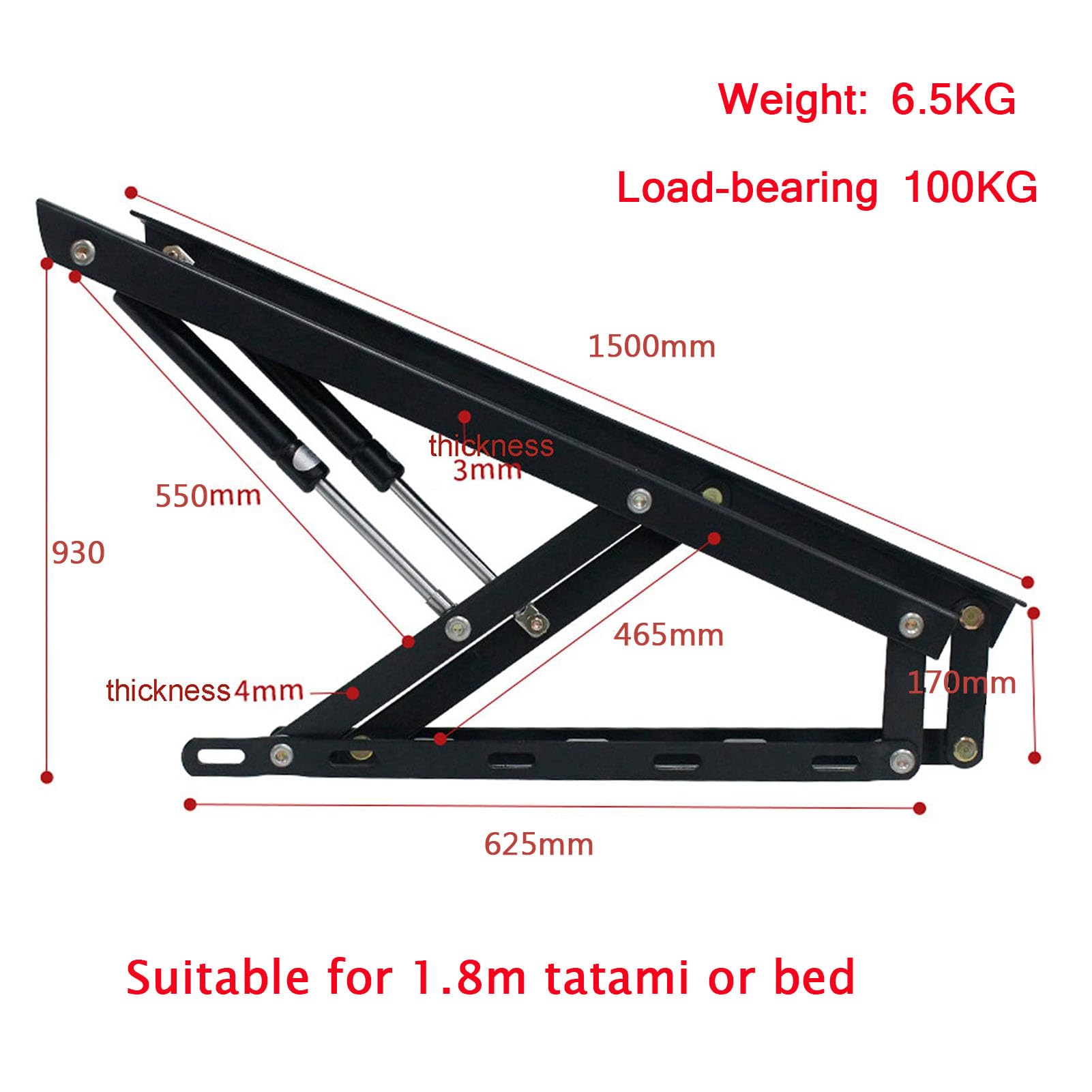 OTQEFTN Springs Furniture Hinge,Spring Hinges, 2 Pack Pneumatic Bed Lifting Mechanism for Heavy Bed Boxes Gas Springs Furniture Hinge Spring Hinges Folding Lift Up Spring Hinges