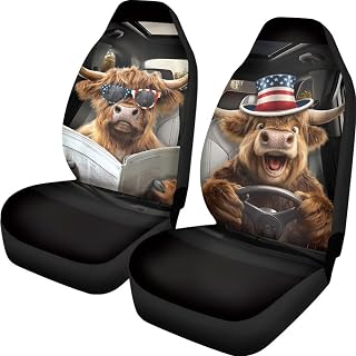 Söta och roliga par bilstolsöverdrag med en Highland Cow elegant SUV bil sätesöverdrag klassiska skåpbilar sätesöverdrag set 35x138 cm