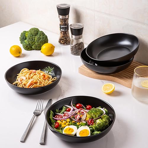 Miniatura 6 de AmorArc Juego de 4 cuencos de cerámica para pasta de 8.5 pulgadas, cuencos grandes de 32 onzas para cocina, cuencos anchos para pasta, ensalada,