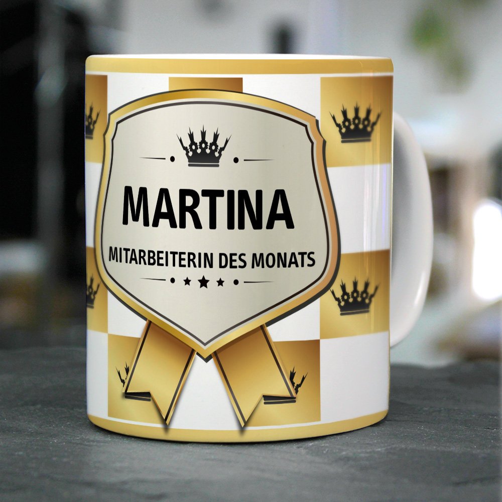 Printplanet Tasse 'Mitarbeiter Des Monats' Mit Namen Martin – 325 Ml, Spülmaschinenfest, Weiß