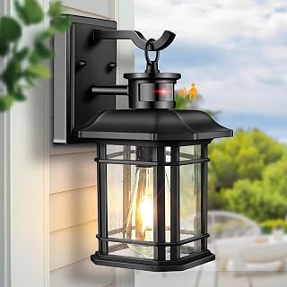 Outdoor Light Fixture with Motion Sensor, Dusk to Dawn Modern Exterior Porch Lights Wall Mount, Anti-Rust 100% Aluminum Outdoor Wall Lantern, Black Farmhouse Outdoor Wall Light for Garage Backyard