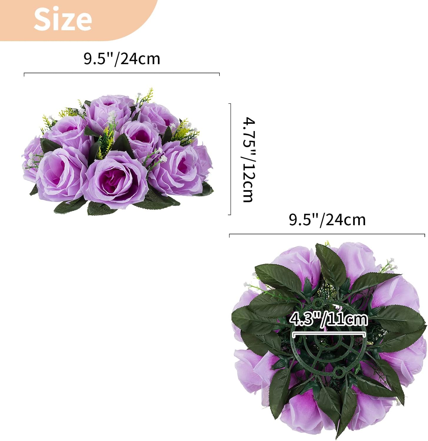 NUPTIO Artificial Flower Centrepieces for Tables - 6 Pcs Lilac Fake Flowers Roses Balls 9.5in Diameter - Silk Faux Rose Arrangement for Wedding Party Centerpiece Table Decor - Image 5