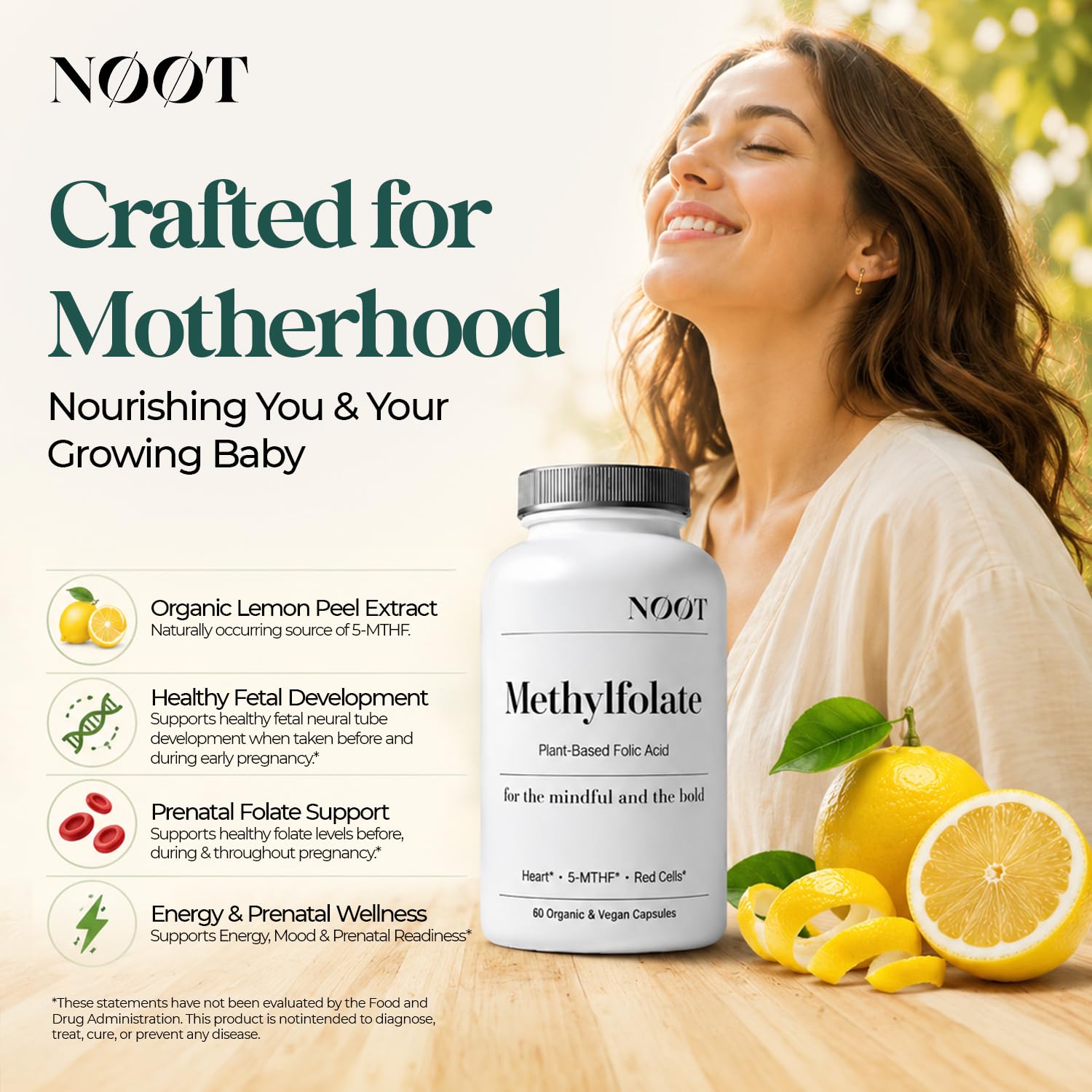 NOOT Organic Methylfolate 1000 mcg DFE, Plant-Sourced Folate with Naturally Occurring 5-MTHF Essential for Energy, Mood, Red Blood Cell Formation & Prenatal Readiness for Women & Men - 60 Capsules — Amazon image 5