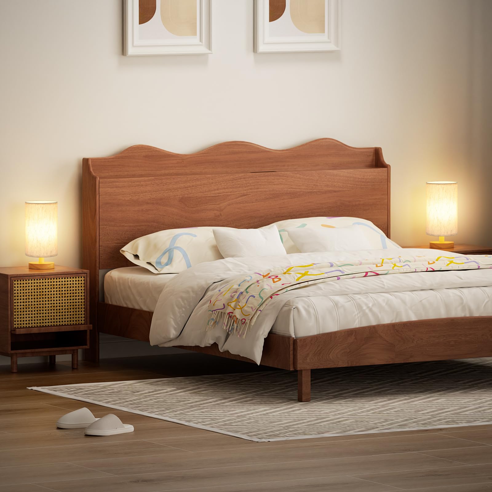 Aooshine Small Table Lamps Set of 2 for Bedroom Minimalist Bed Lamp with Round Fabric Linen Shade(Bulbs Included) - Image 3