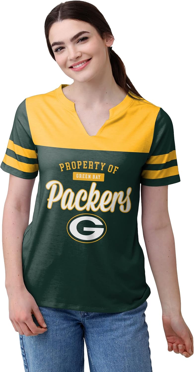 FOCO NFL Womens NFL Team Logo Ladies Fashion Top Property of V-Neck Shirt