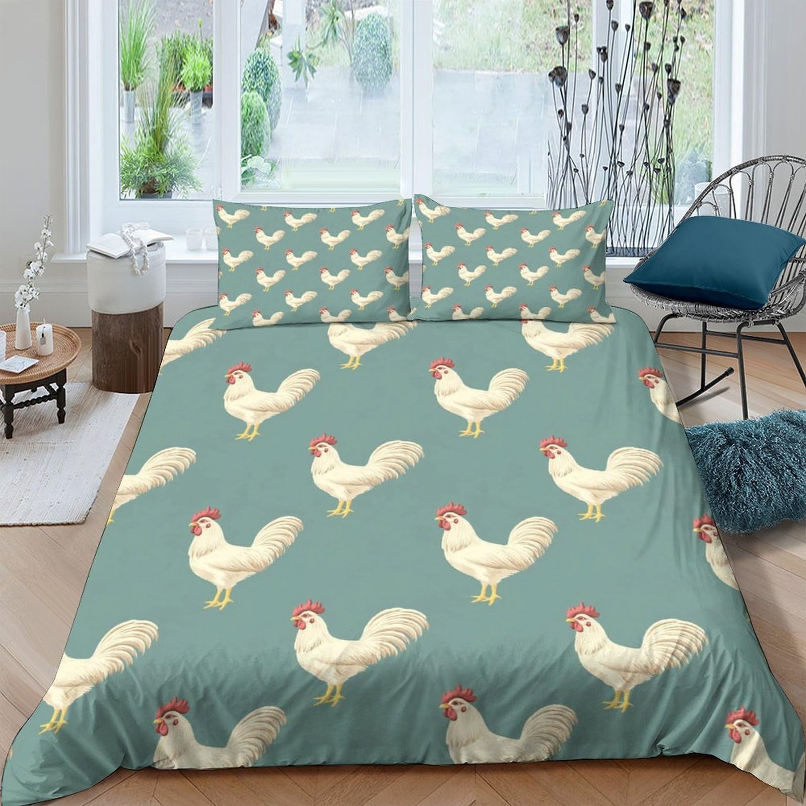 Ctjqhvkz Style-6 3D Printed Rooster Fitted Sheet Microfiber Soft Green Chicken Bed Cover For Bedroom Guest Room Decor Easy Care Single（135X200cm）