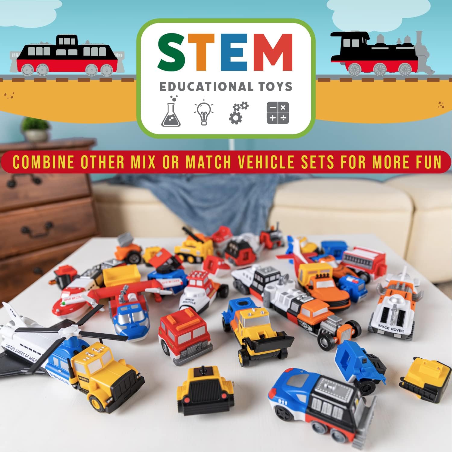 Popular Playthings Magnetic Vehicles for Toddlers 1-3, Mix or Match Car Toys, Set of 3 Gift for Kids - Train - Image 6