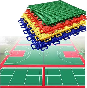 DIY Outdoor Basketball Court Floor Tiles,Anti Slip and Wear,Resistant Modular Interlocking Floor Mats,Red,10PCS,Yellow-5PCS,Yellow-5PCS