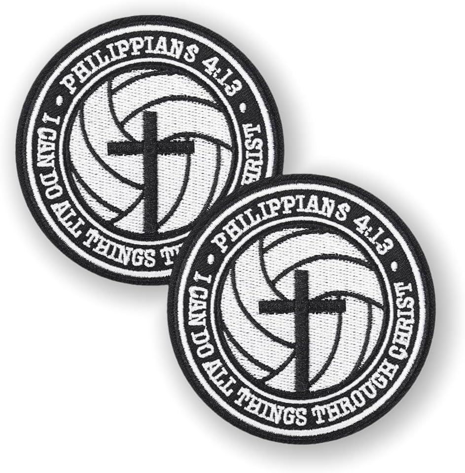 Philippians 4:13 Christianity Embroidered Patches, 2 Pack Hook and Loop Tactics Patches,Volleyball Cross and Bible Verse Design for Backpacks,Jackets,Vests,Hats,Clothing DIY Decoration Accessories