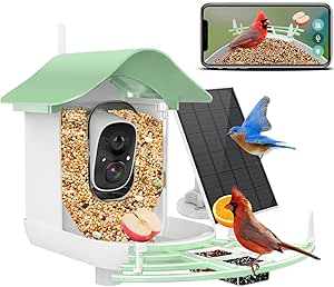 Smart Bird Feeder with Camera Solar Powered,AI Identify Species,2K HD Video Auto Capture Live for Outdoor Backyard,Ideal Gift for Family Bird Lovers (Green) asin的图片