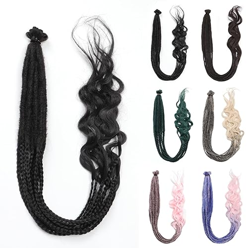 Miniatura 10 de 20 hebras de extensiones de rastas finas de 18 pulgadas, 1Bgris, suave ganchillo SE Dreads estilo reggae, pelo sintético trenzado de 0.2 in de