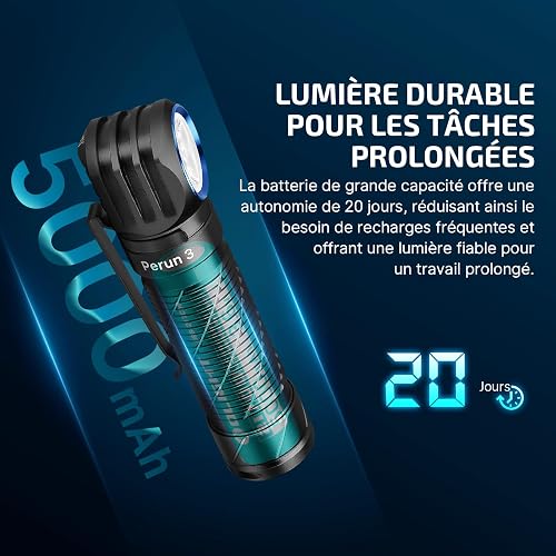 OLIGHT Perun 3 LED Lampe Frontale Rechargeable 3000 Lumens, 20 Jours Max - 3