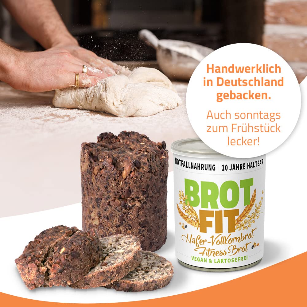 ration1 Fitness Hafer-Vollkornbrot 8 x 500g, 10 Jahre haltbar | Brot in der Dose, vegan & laktosefrei, Camping Essen, Outdoor, Festival, Notfallnahrung