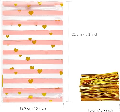 Miniatura 2 de JOERSH Paquete de 100 bolsas de celofán transparente con refuerzo inferior de 8.1 x 5 pulgadas con lazos para galletas, dulces, palomitas de maíz,