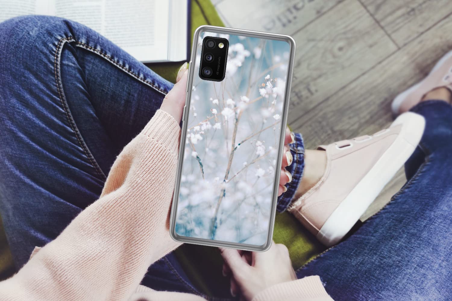 MuchoWow Funda para Samsung Galaxy A41 - Ramas - Nieve - Invierno - Naturaleza - Botánica - Funda de Silicona/Funda Blanda para teléfono móvil