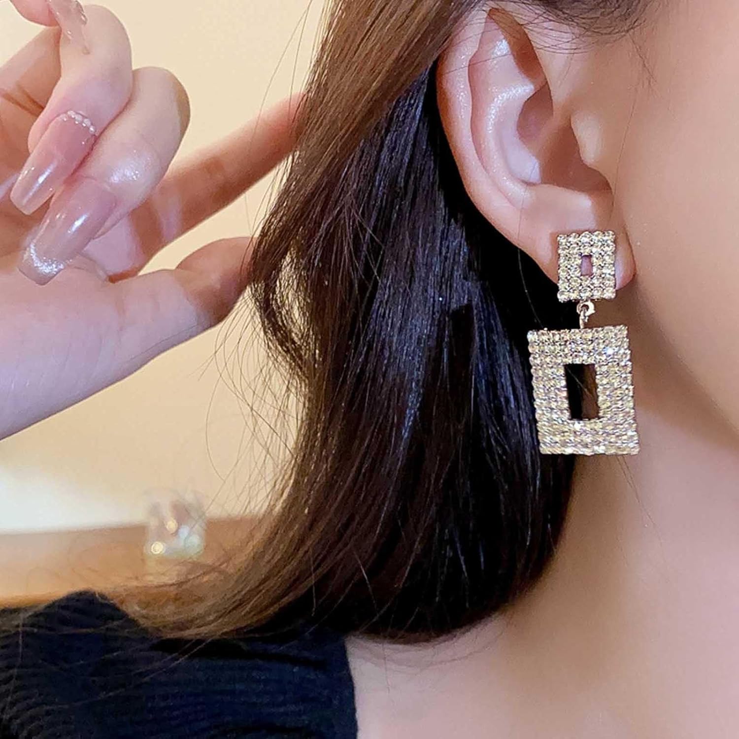 W WEILIRIAN Boho Crystal Square Dangle Earrings for Women Rhinestone Square Drop Earrings Gold Hollow Square Earrings Statement Geometric Earrings Sparkly Dangle Earrings Jewelry for Girls - Image 6