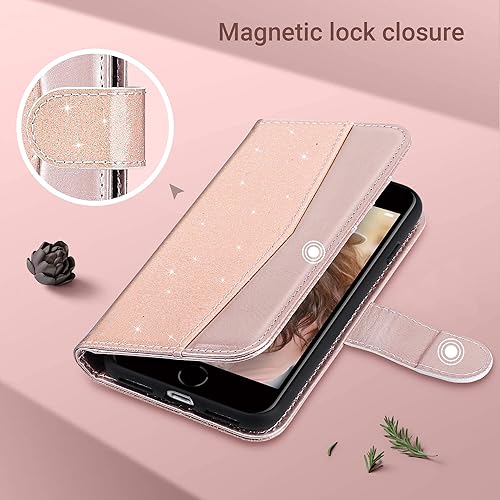 Miniatura 7 de ULAK Funda para iPhone SE 3 Wallet 2022, iPhone 8 Wallet, iPhone SE Wallet 2020, iPhone 7 Flip Case, Funda protectora de piel sintética para iPhone