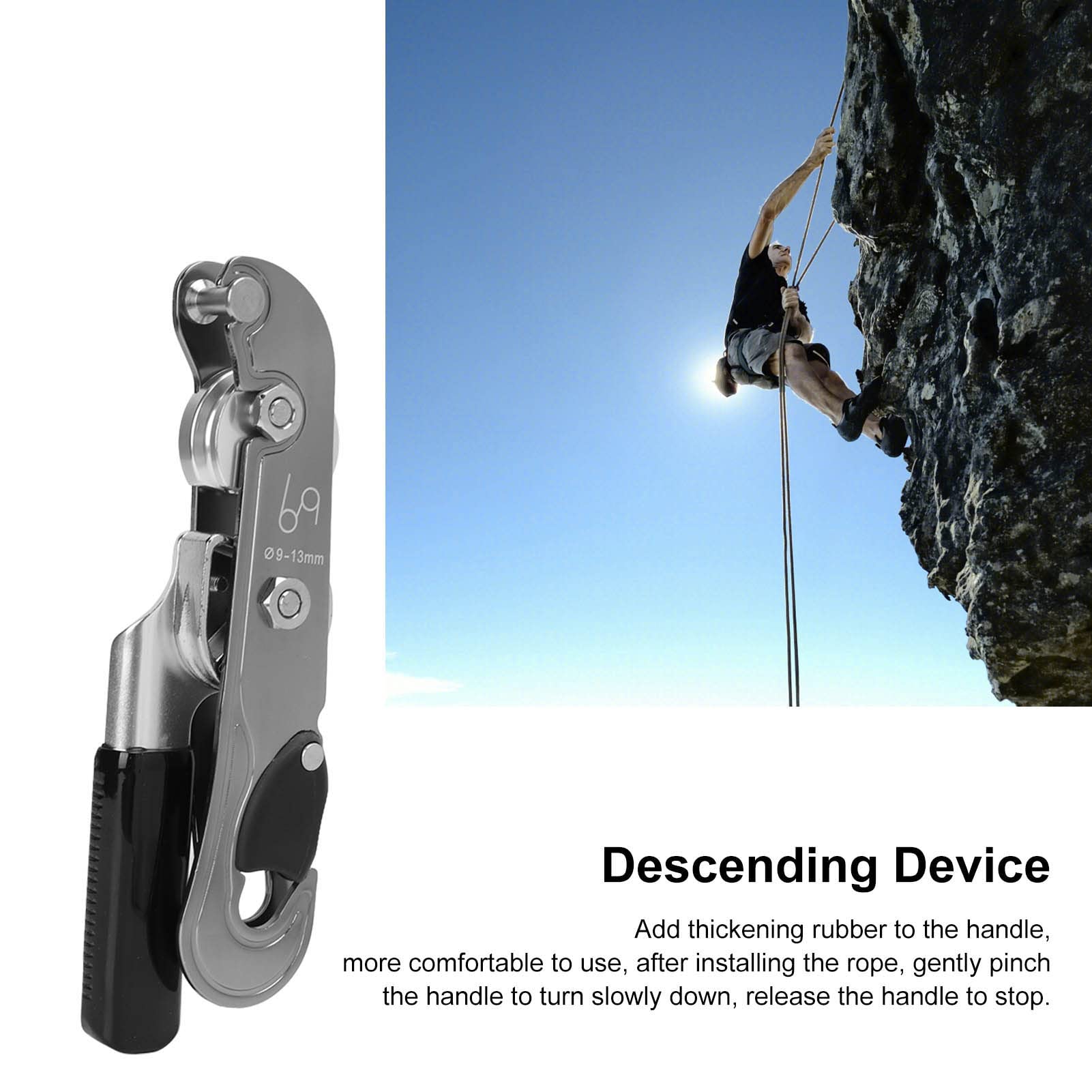 Rock Cing Descender Ascender, Rappel Discendente Discendente, Alluminio y Cing Gear con Autoand Rubber Handle, per Mountainee Cave Explo Rock Cing