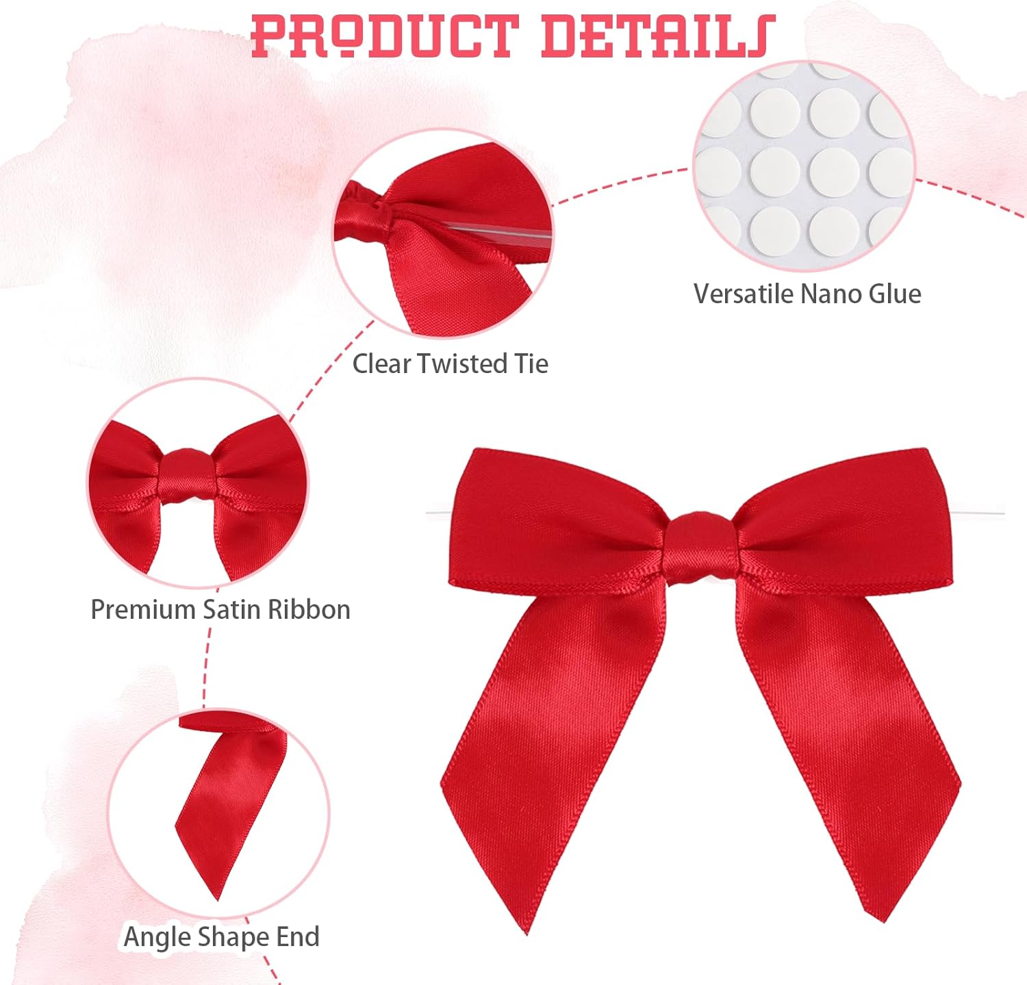 50pcs Red Twist Tie Bows, 3.5" Satin Ribbon Pre Tied Small Red Bows for Gifts Wrapping Treat Bags Candy Card, Little Red Bows for Crafts Wedding Bridal Baby Shower Birthday Christmas Tree Decorations - Image 3