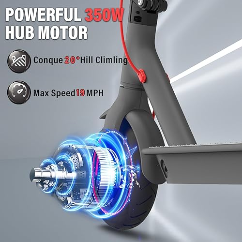 Miniatura 2 de Patineta eléctrica para adultos con motor de 350 W de hasta 19 Mph y 19-21 millas de largo alcance, neumáticos sólidos de 8.5 pulgadas y E-ABS,