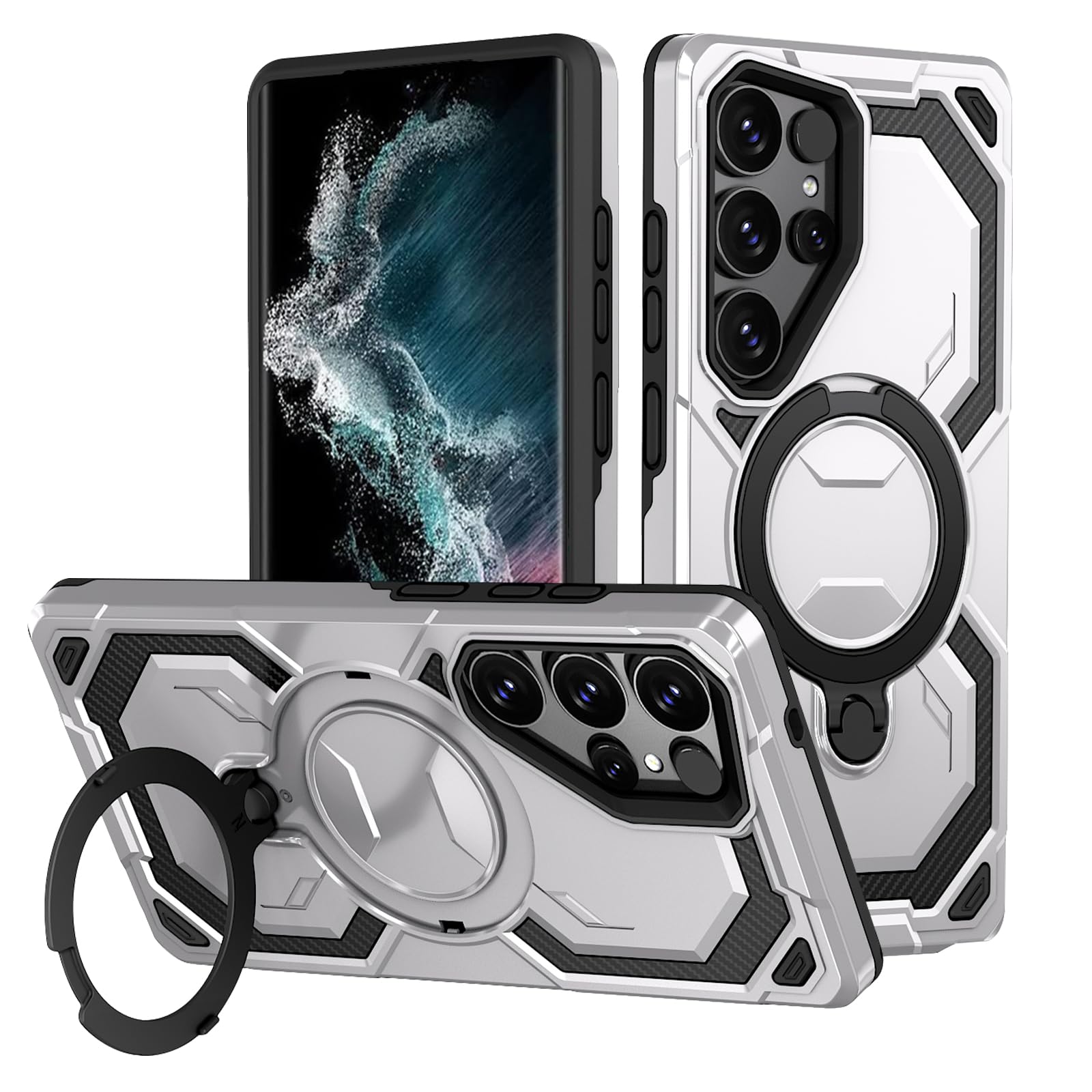 Hülle für Samsung Galaxy S22 Ultra Kompatibel mit Mag-Safe,Stoßfest Galaxy S22U Handyhülle mit Magnetischer Ständer Unsichtbarer Standring Kratzfeste Schutzhülle für Samsung S22 Ultra (Grau)