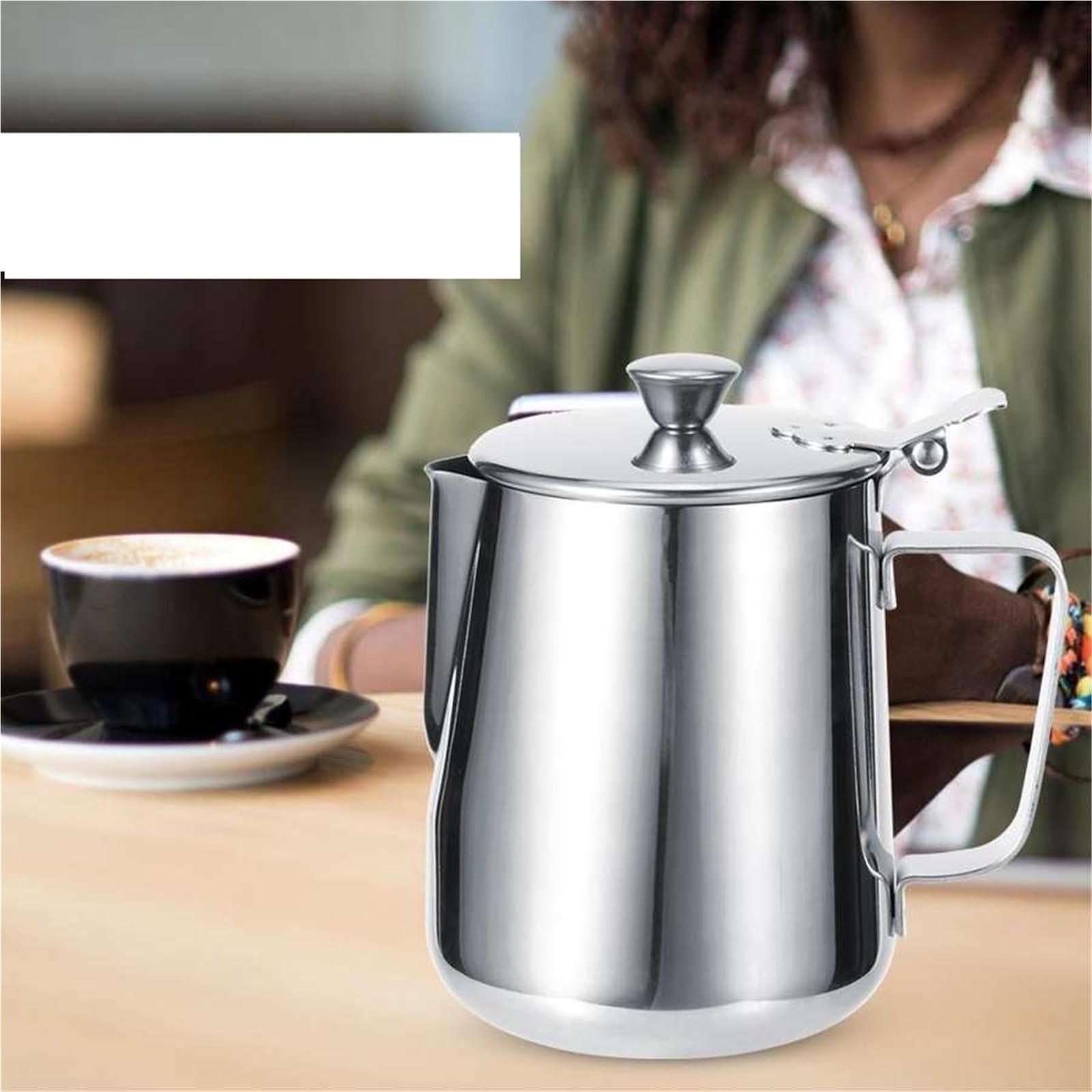 Taza de café con leche acero inoxidable, 2 uds., jarra tapa, Latte Art for el hogar, té la, cafetería Para Espumar(600ml)