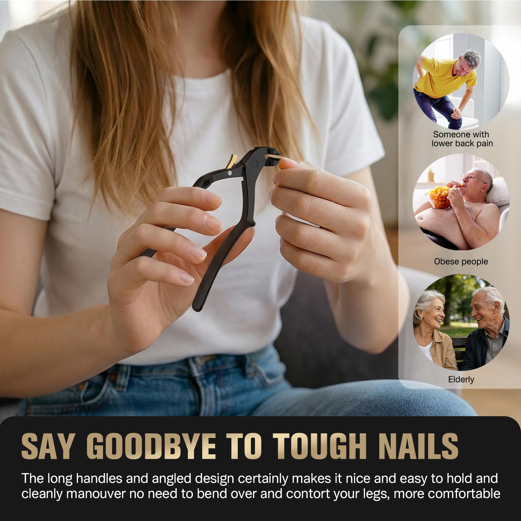 FERYES Cortaúñas para dedos de los pies para personas mayores con uñas gruesas, cortaúñas de mango largo para personas mayores, cortaúñas grandes y resistentes para uñas gruesas, cortaúñas ergonómico