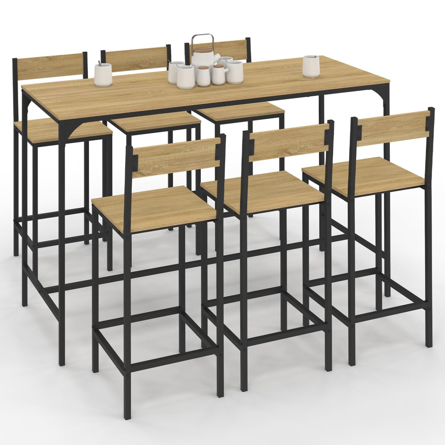 IDMarket - Set Bar-Hochtisch Detroit 150 cm und 6 Barstühle Industriedesign