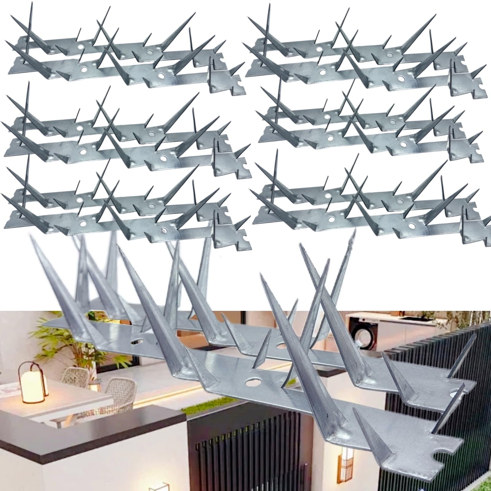 Púas para pájaros, 12 trompetas para pared exterior, valla disuasoria, púas de pared, ardillas, decoración de valla disuasoria, ladrón de animales, longitud completa, 16 pies, galvanizado en