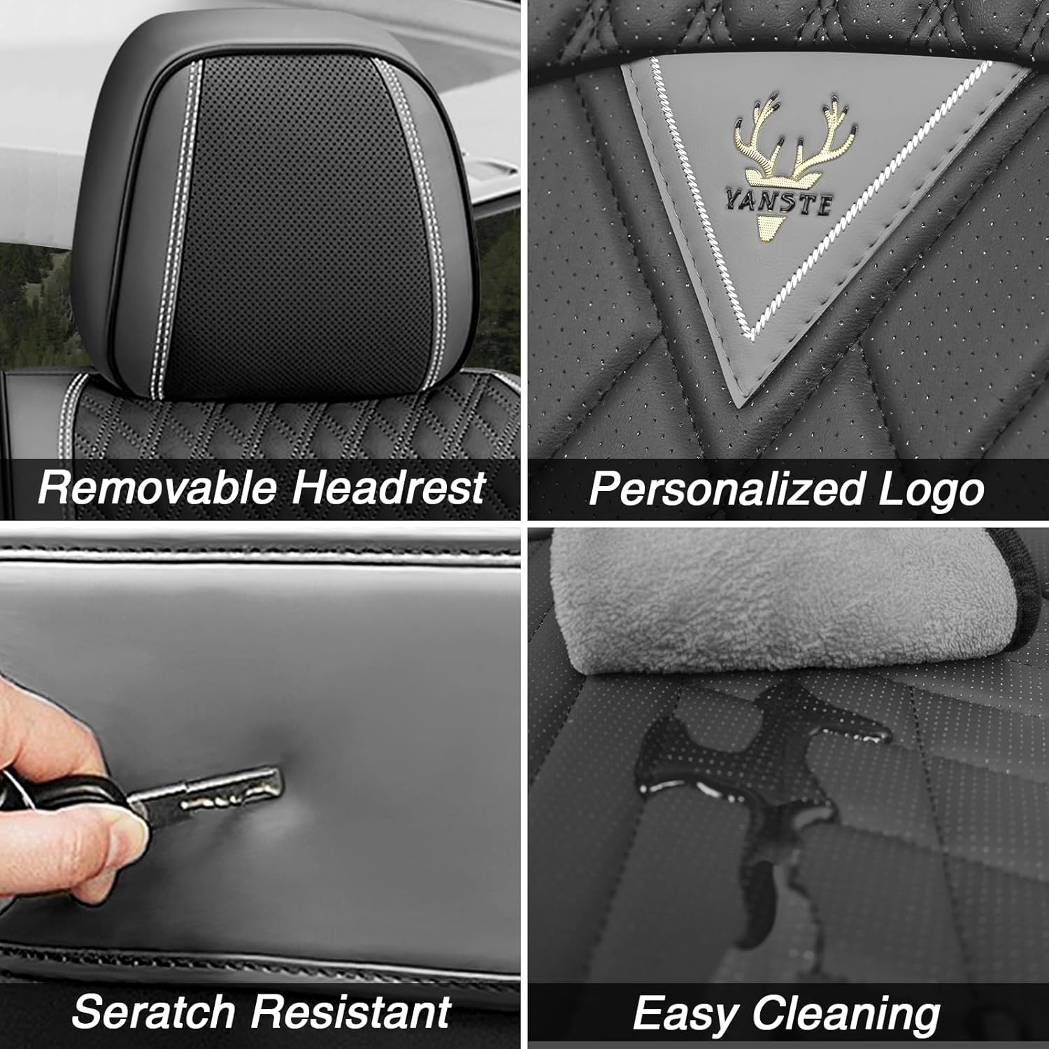 Leather Seat Covers Full Set,5 Seats Universal Car Seat Protectors,Easy to Install Cover Set,Waterproof Car Seat Covers Car Seat Cushions Fit for Most Cars SUVs and Trucks(5 Seats,Gray-Black)