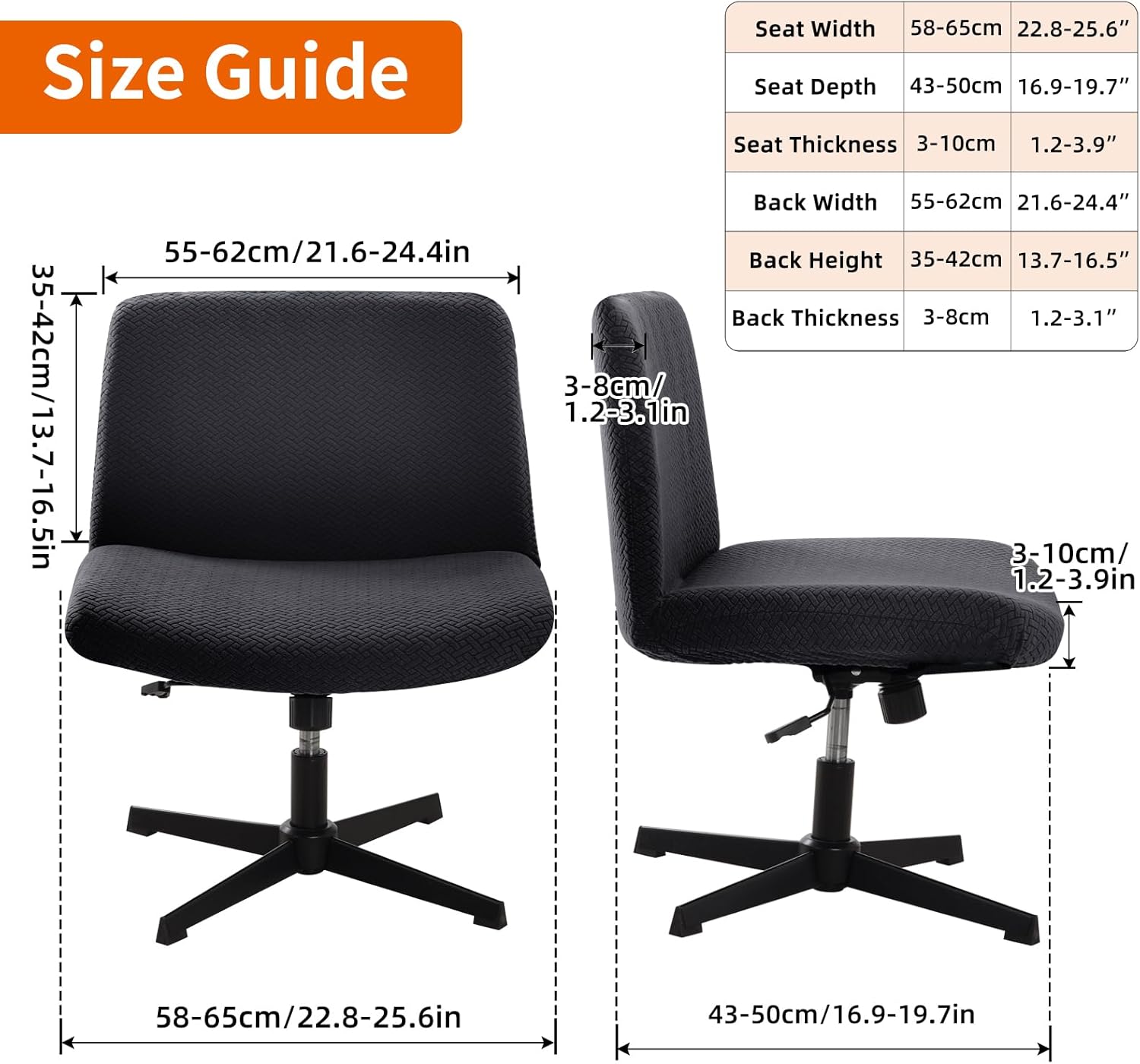 Fuloon Criss Cross Chair Cover, Waterproof, Stretchable, Solid Jacquard, Suited for Armless/Office/Desk/Mid Back Wide Seat/Computer/Task/Vanity/Accent Chair (T -Shaped Jacquard, Black)