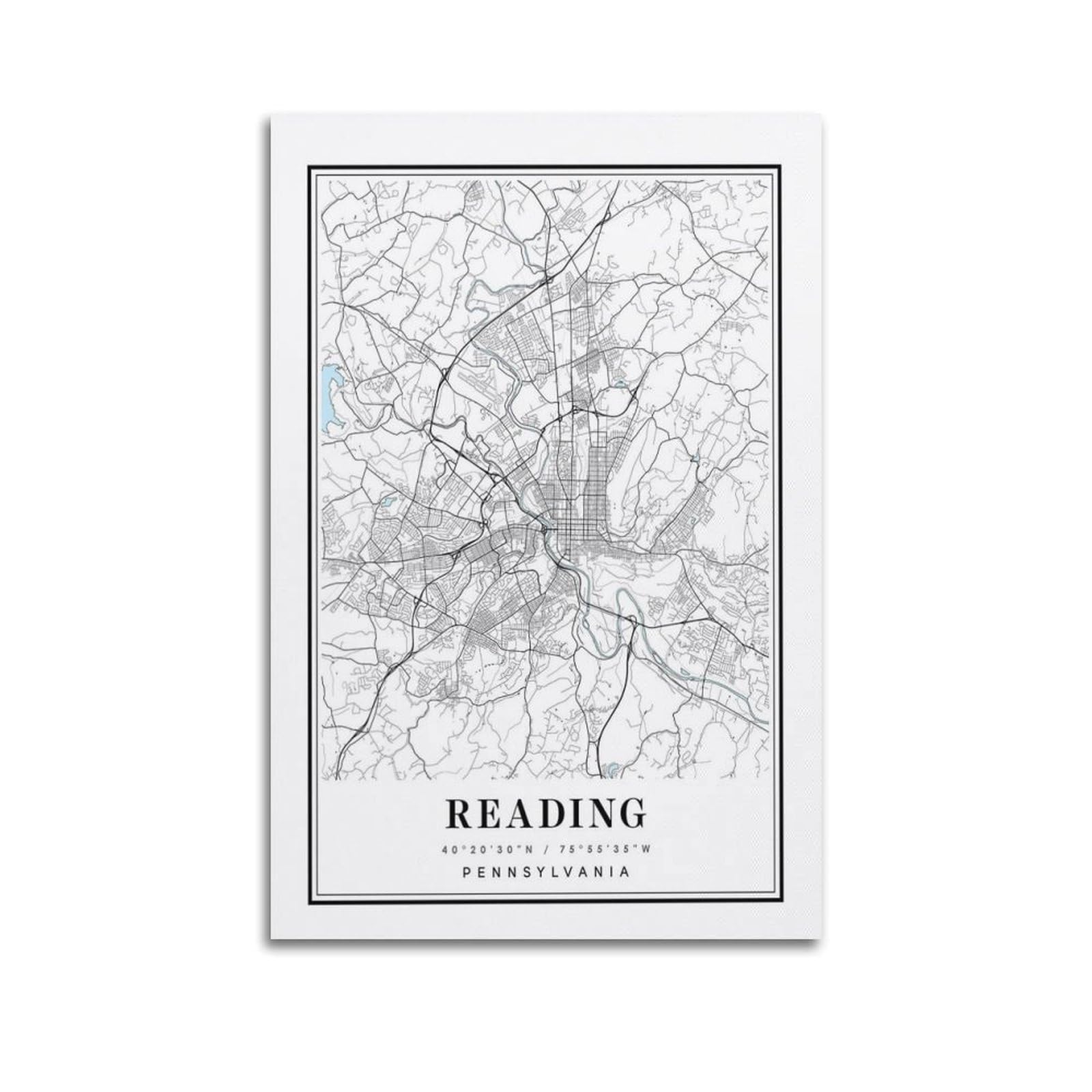xiaoxiaoshen Reading Pennsylvania Map Canvas Poster Wall Art Prints Room Aesthetic Murals Bedroom And Living Decorations 24x36inch(60x90cm)