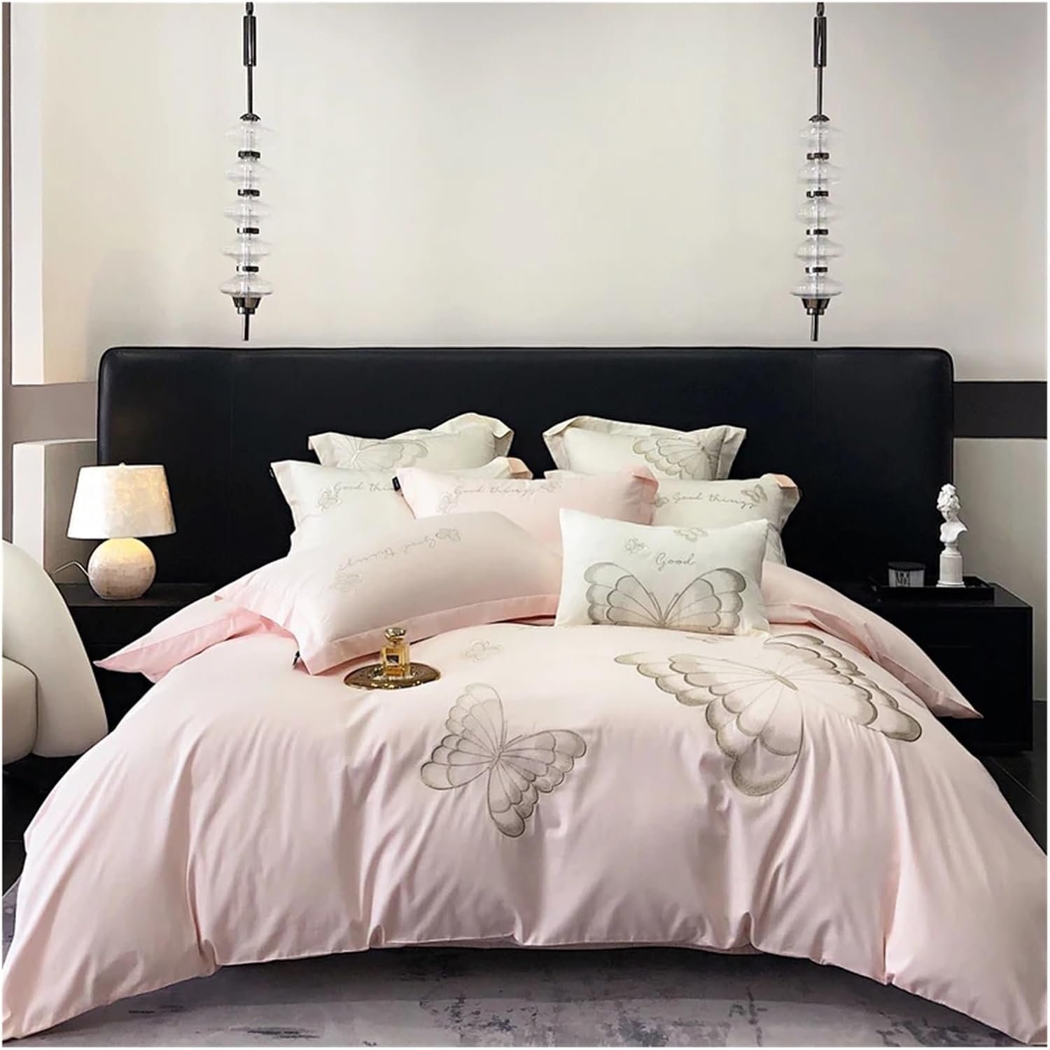 Bed Four Pieces Set Long Staple Cotton Bed Linen Embroidered Comforter Bedding Set Stitch Bed Cover Set Quilt Duvet Cover Bed Sheets Set Pillow case(C,4pcs for 1.8m Bed)