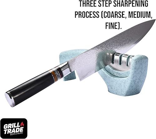 Miniatura 5 de Grill Trade Kit de afilado de cuchillos de cocina 3 en 1, kit portátil y manual para cuchillos y tijeras, herramienta afilada para accesorios de