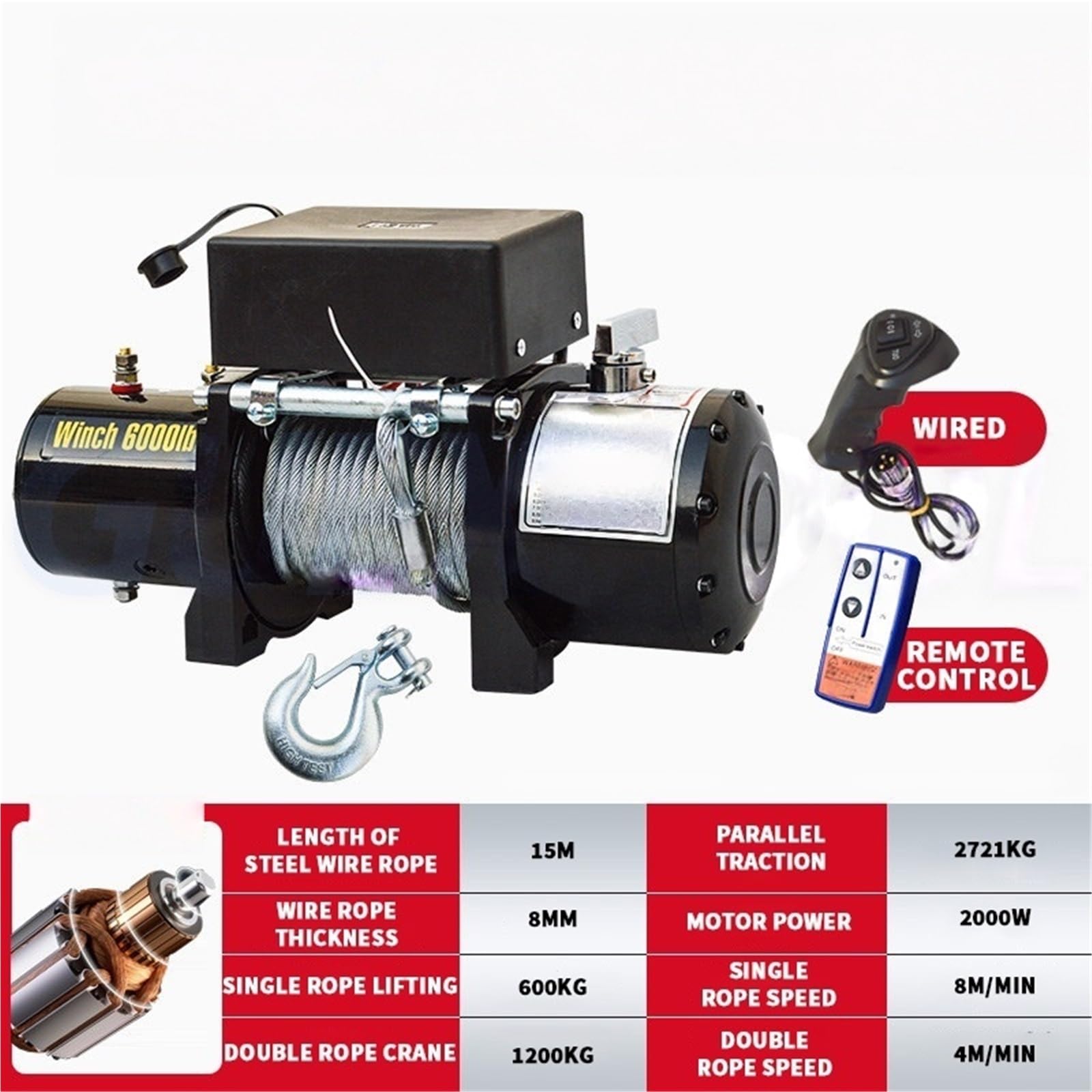 Verricello Elettrico Piccolo Verricello Elettrico 12V Fuoristrada Di Autosoccorso 24V Comodo Piccola Gru Paranco a Leva Elettrico(24V)